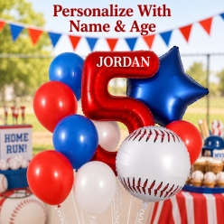 Baseball PERSONALIZED Name & Age Balloon Bouquet